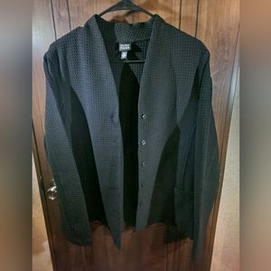 Eileen Fisher Black Waffle Weave Knit Jacket Blazer Size Medium
